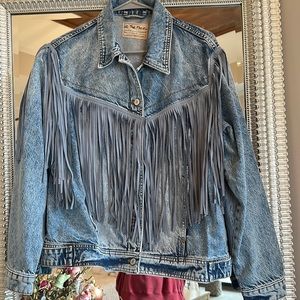 We The Free Blue Jean Jacket with Gray Fringe